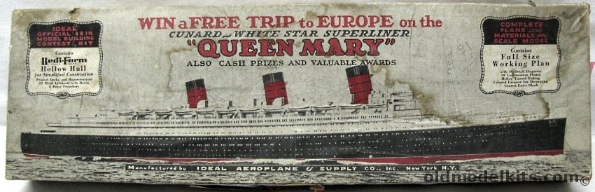 Ideal Aeroplane & Supply RMS Queen Mary - 18 inch Wooden Model - 'Win A Free Trip To Europe' Issue plastic model kit